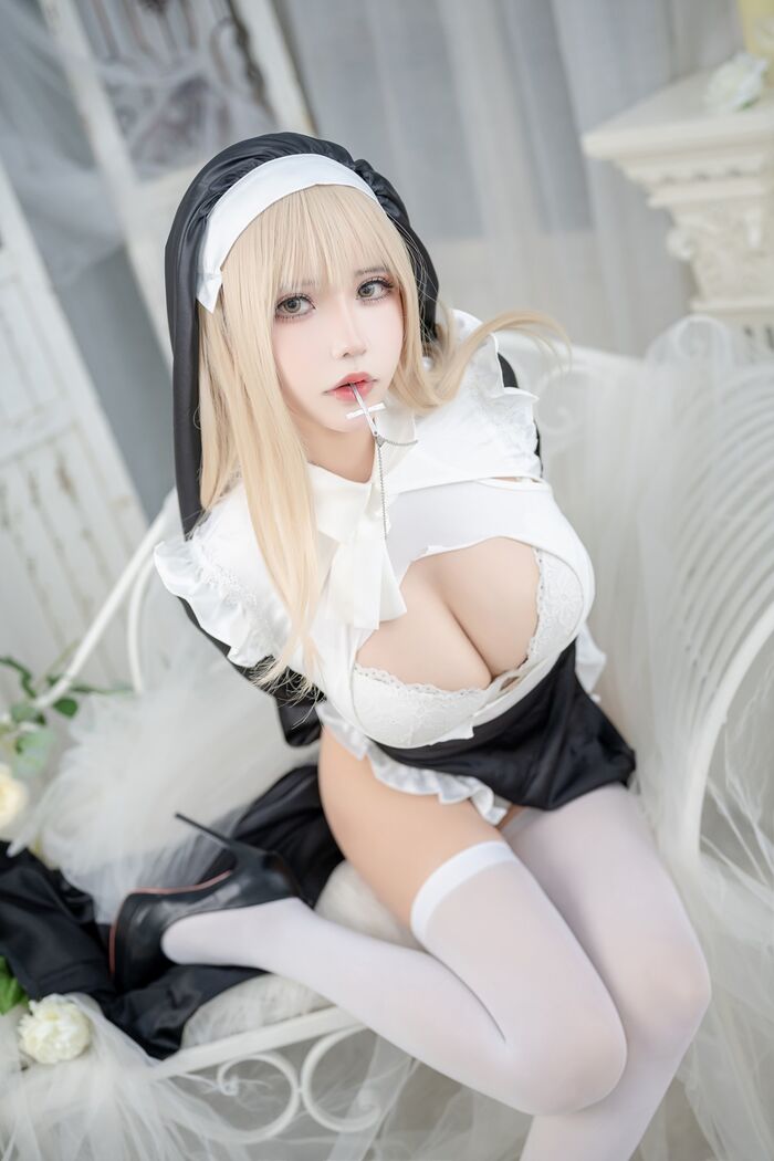 2D sister child embracing run Moko aa 生日特辑主题性感修女装 Half Dewy Go-Milk Leopard 纹遮点诱惑Photo 75P 22th image