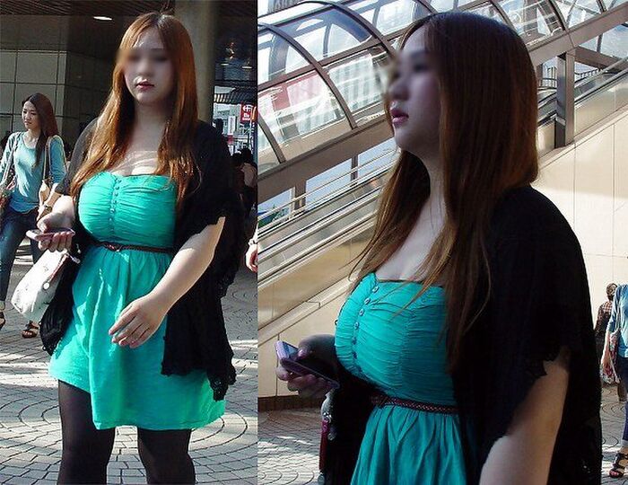 Photograph amateur girls dressed in clothes that look bigger than busty breasts in the city 15th image