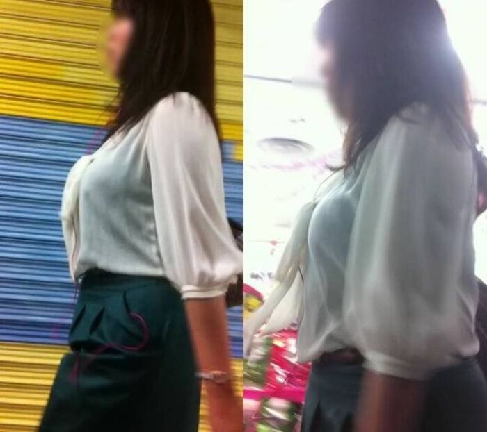 Photograph amateur girls dressed in clothes that look bigger than busty breasts in the city 17th image