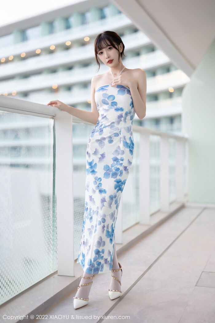 [XiaoYu画语界] Vol.877_模特林星阑性感露shoulder带图案连衣短配ultra-thin white 丝袜秀美腿迷人Photo 85P 4th image
