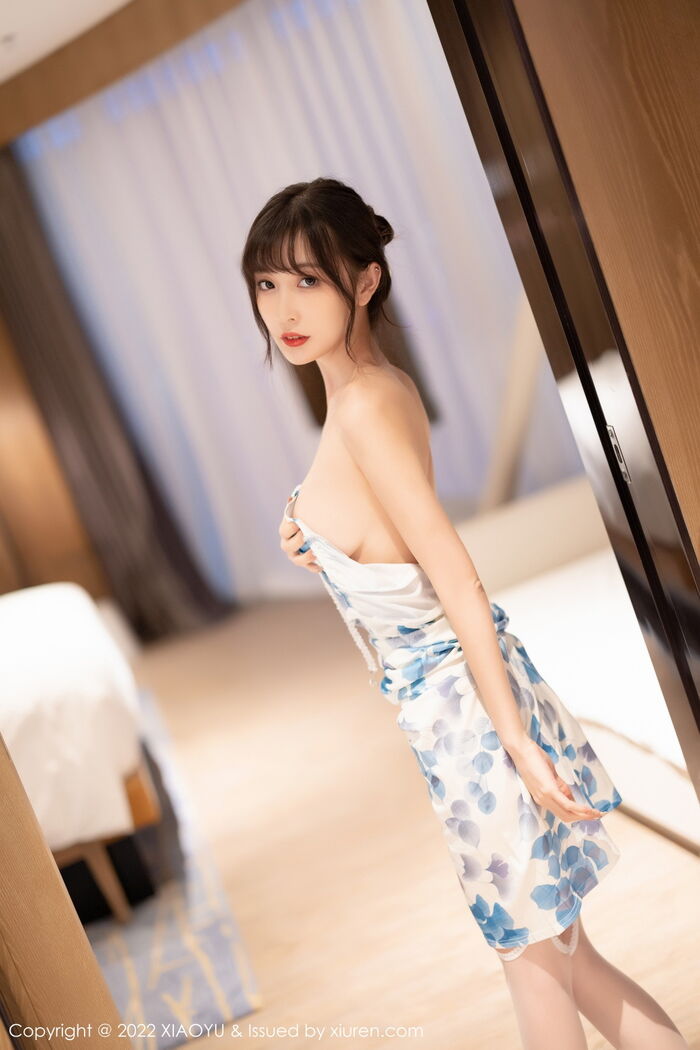 [XiaoYu画语界] Vol.877_模特林星阑性感露shoulder带图案连衣短配ultra-thin white 丝袜秀美腿迷人Photo 85P 70th image