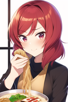 Mahime Nishikino: "How to eat ramen? You just have to eat it this way←."