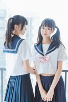 Moe System 小姐姐木绵绵OwO &amp;桜桃喵她主题性感姐妹花JK Uniform Series 秀美腿诱惑Photo 37P