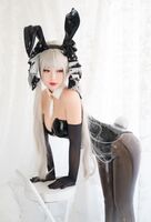 Coser 妹子你烨烨可畏兔女郎主题性感黑色皮质连体衣配亜thin 黑丝秀美腿诱惑Photo 78P