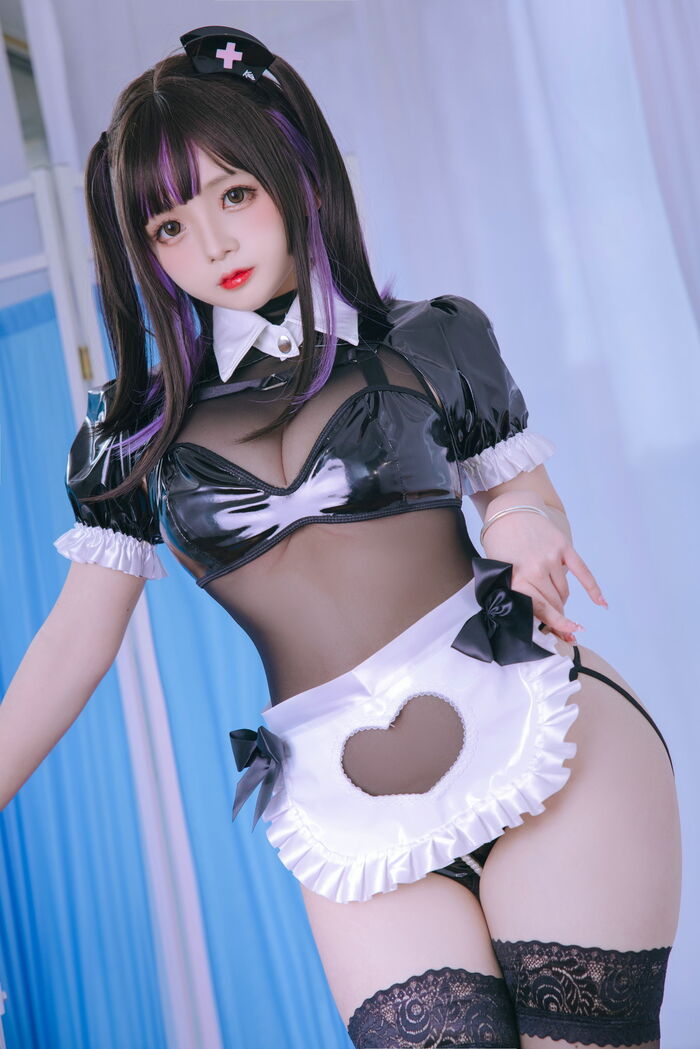Cosplay 美女日奈娇口罩护士主题黑色皮质内衣配黑色蜾丝袜秀翘臀美腿诱惑Photo 75P 6th image