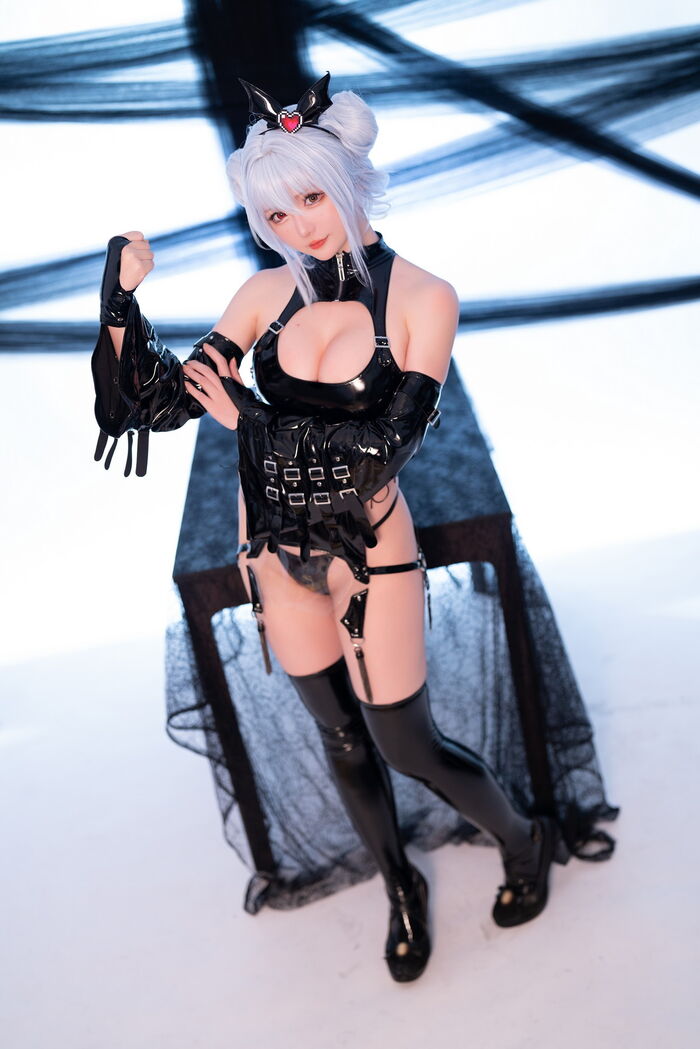 Coser小姐姐星之迟迟水蓝小恶魔主题性感黑色皮质情趣服饰秀翘臀美腿诱惑写真59P 33th image
